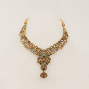 21K Gold Bridal Necklace with Emerald Accent