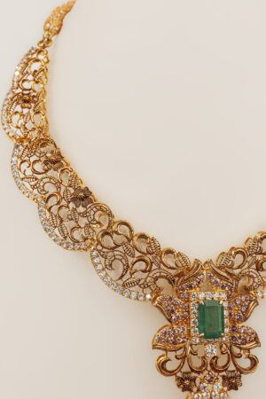 21K Gold Bridal Necklace with Emerald Accent