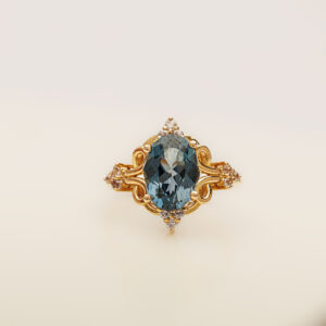 Royal Midnight – 21k Gold Ring with London Blue Topaz & Zircons