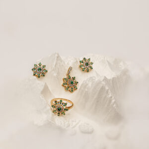 Elegant Floral Emerald Jewelry Set