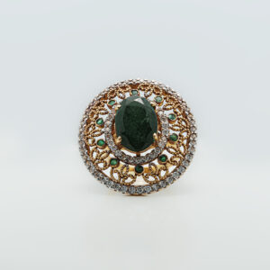Green Stone Statement Ring with Zircons