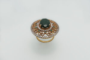 Green Stone Statement Ring with Zircons