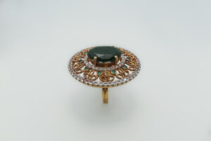 Green Stone Statement Ring with Zircons